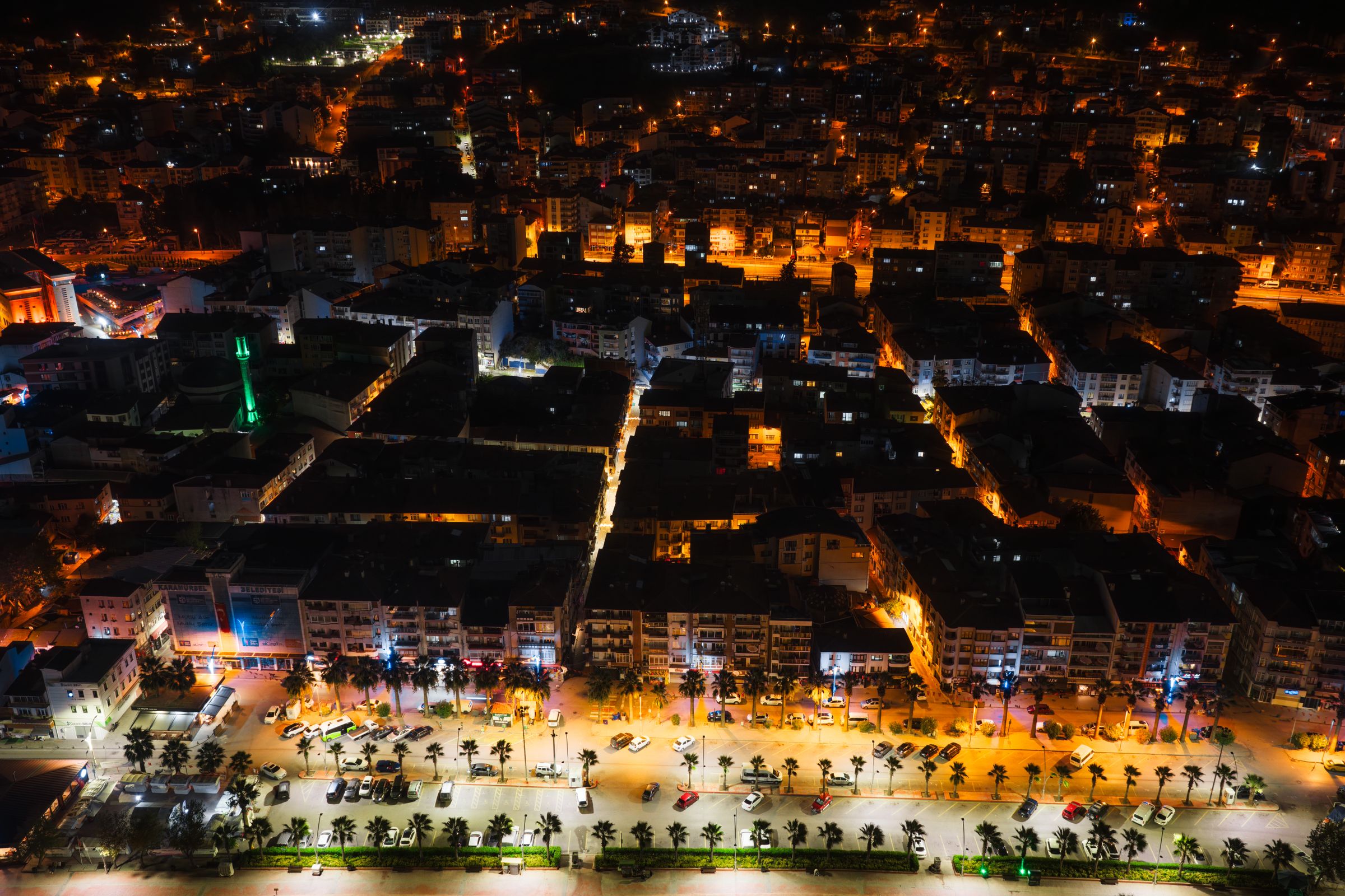 Facility grounds at night under autonomous care